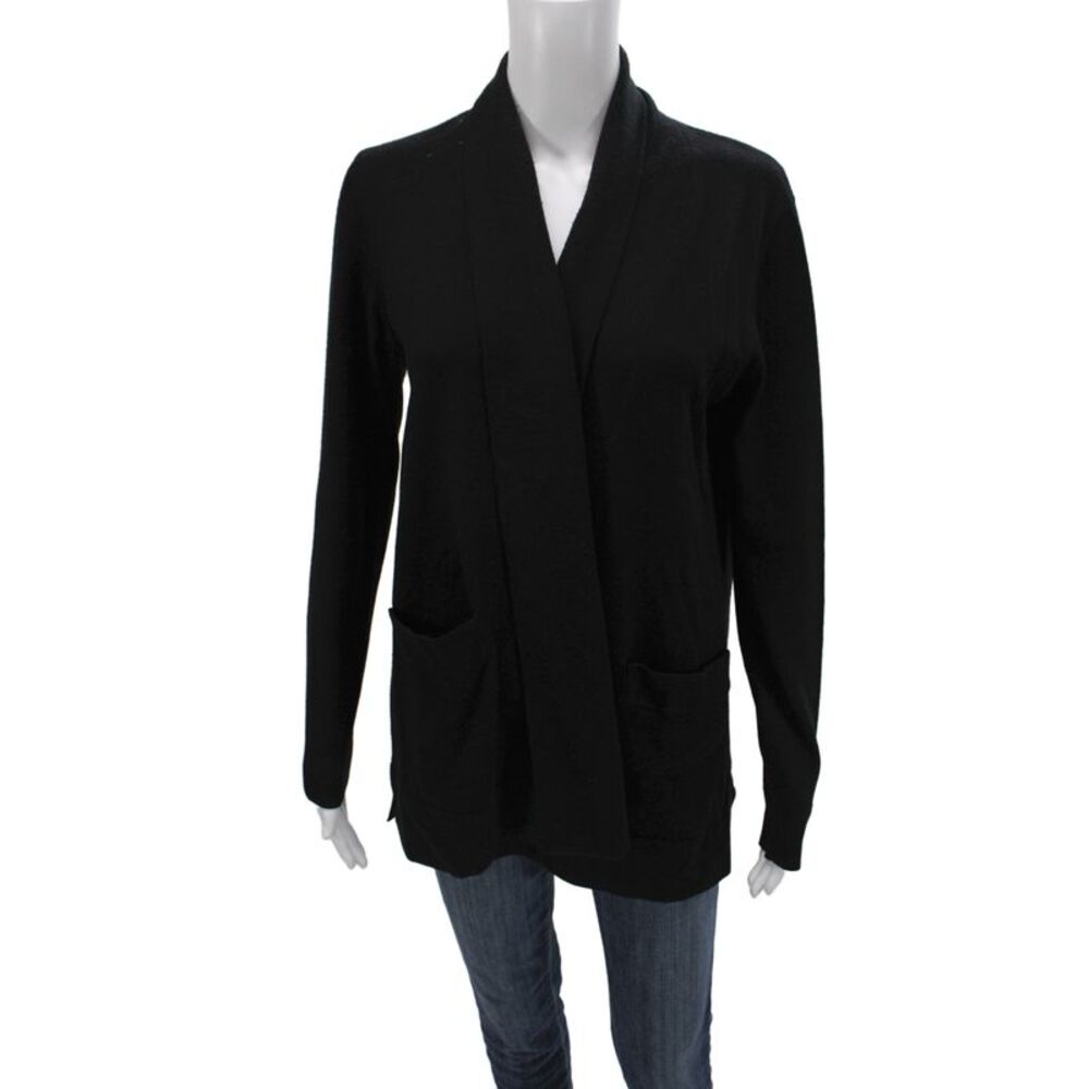 Repeat Women Cardigan Black V-Neck Merino Wool Long Sleeve Size S